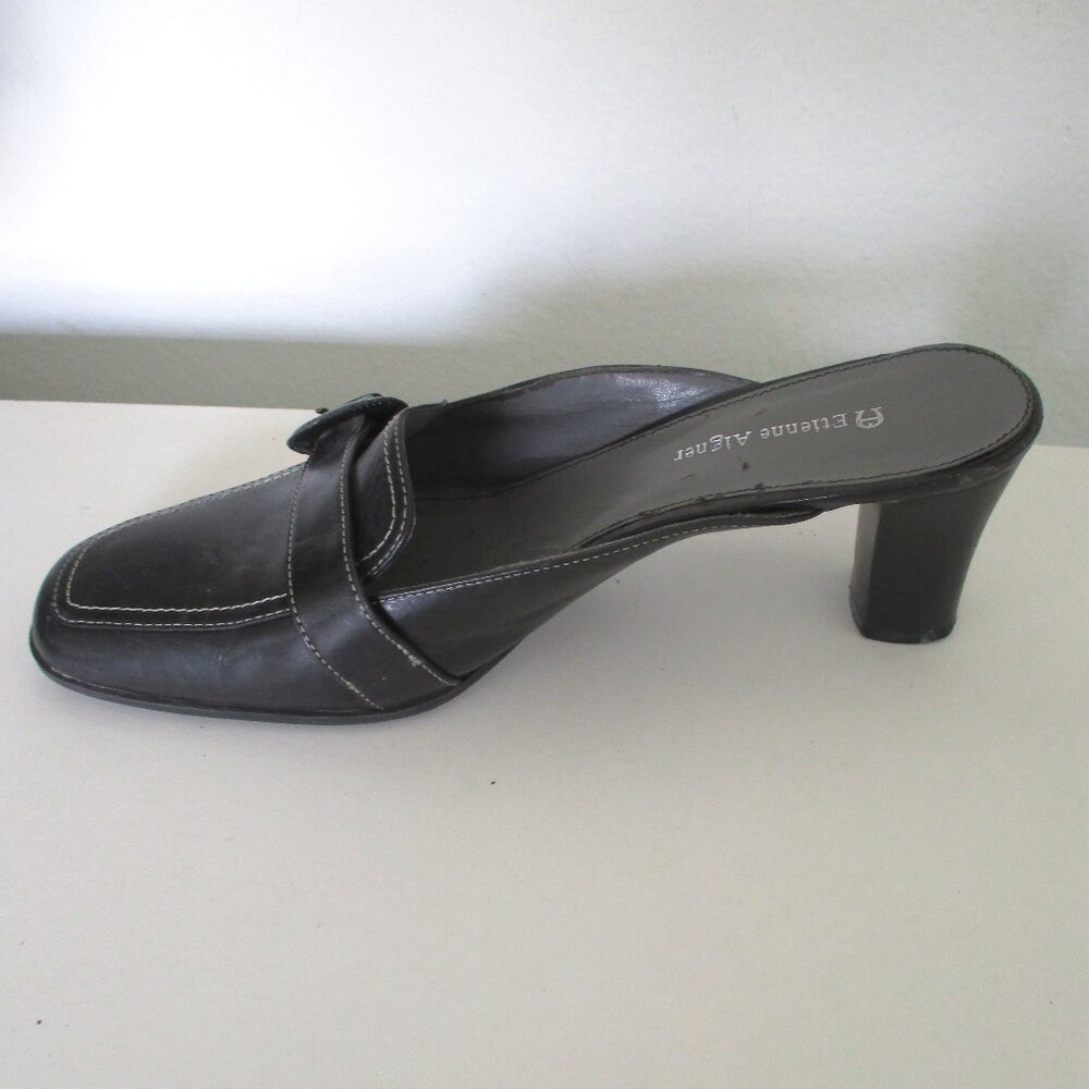 Etienne Aigner Womens Black Leather Slide w/2.5" Heel - Size 8.5M - Picture 6 of 8